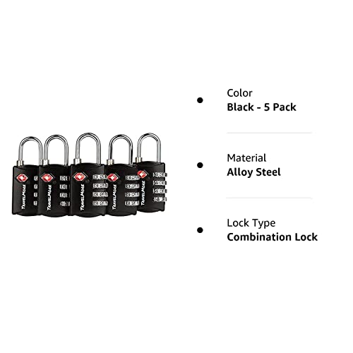 Version 1. 0. 0 - travel about it Forge TSA Approved Luggage Lock  5 Pack Black | Easy Read Dials Alloy Body Open Alert Indicator  Ideal for Travel Lockers  Bags